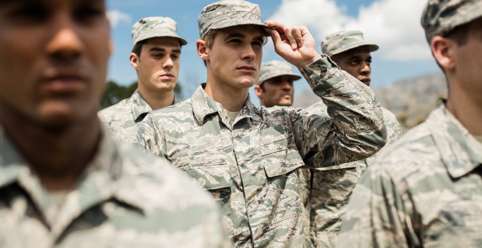 Military soldiers standing in boot camp